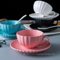 Wholesale matte reusable tea milk ceramic cup and saucer mug custom logo porcelain cappuccino coffee cup and saucer set